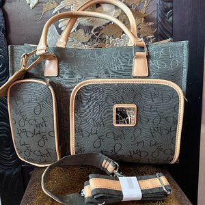 Diane Von Furstenberg Studio Green Monogram Travel Tote Laptop Weekend Bag.